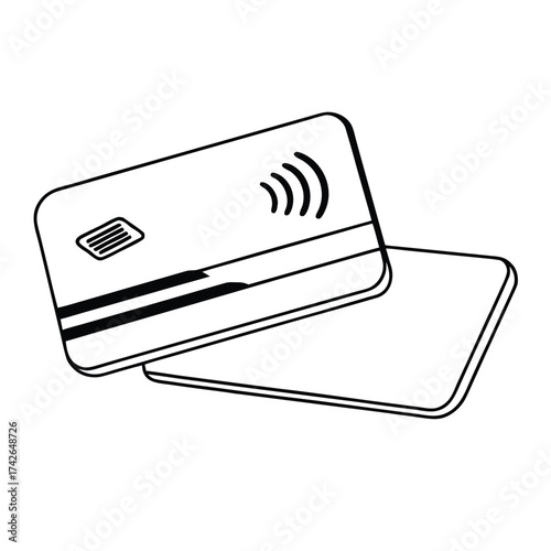 Modern credit card outline with contactless nfc wireless signal waves for secure payment technology