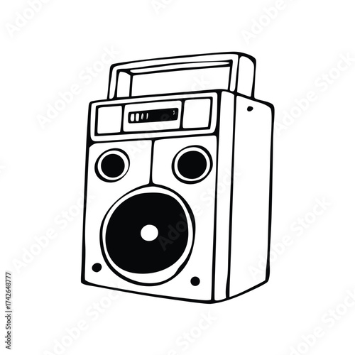 Outline illustration of a professional sound system speaker with a prominent round woofer suitable for audio equipment design