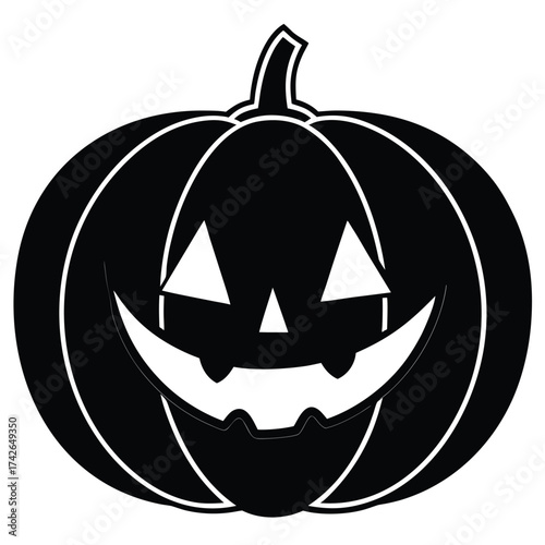Black silhouette of jackolantern with spooky face for halloween design