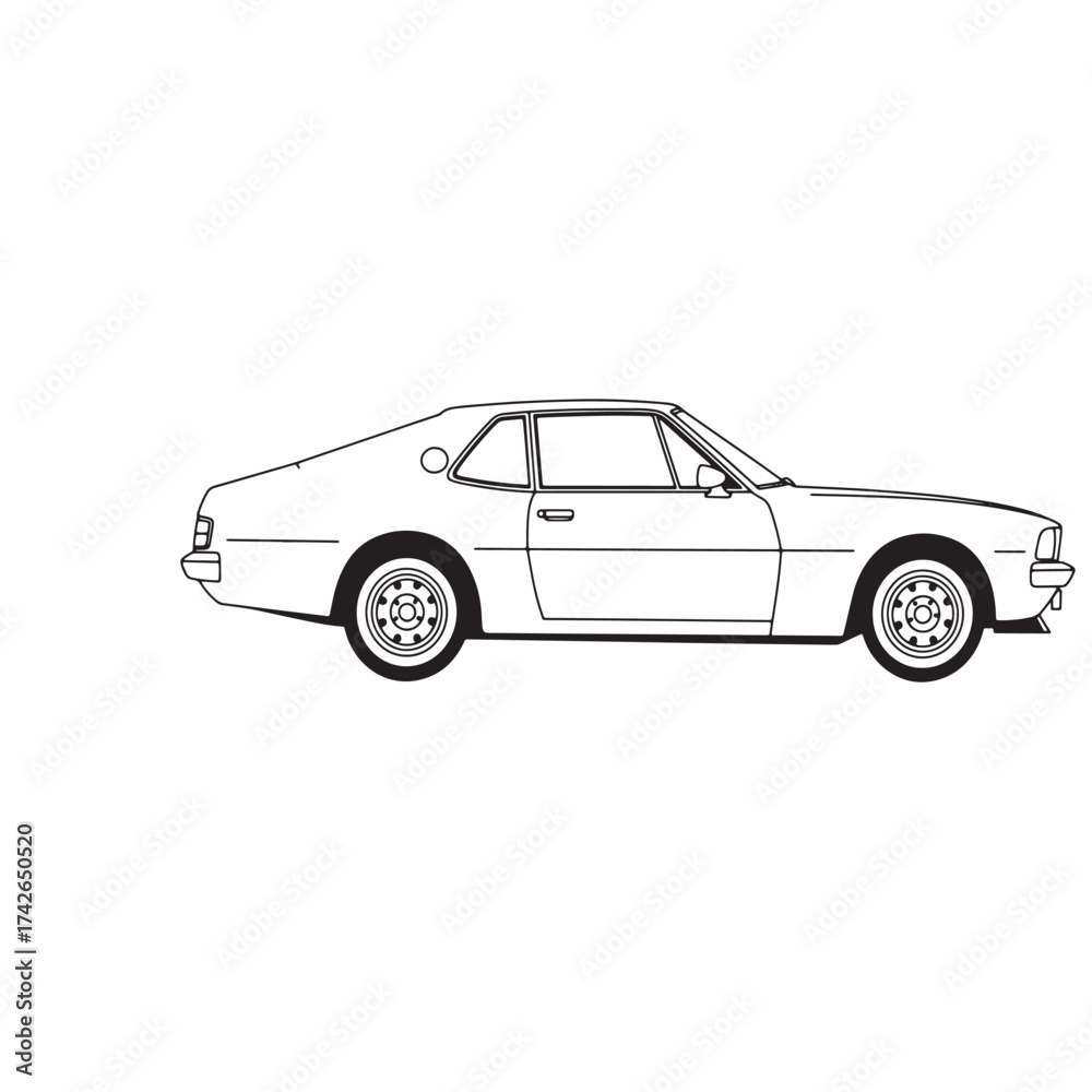 Fototapeta premium Black and White Outline of a Vintage American Muscle Car