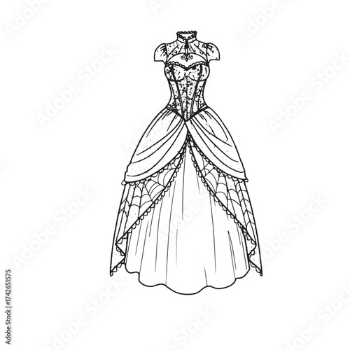 Elegant Victorian Dress with Lace and Draping Details