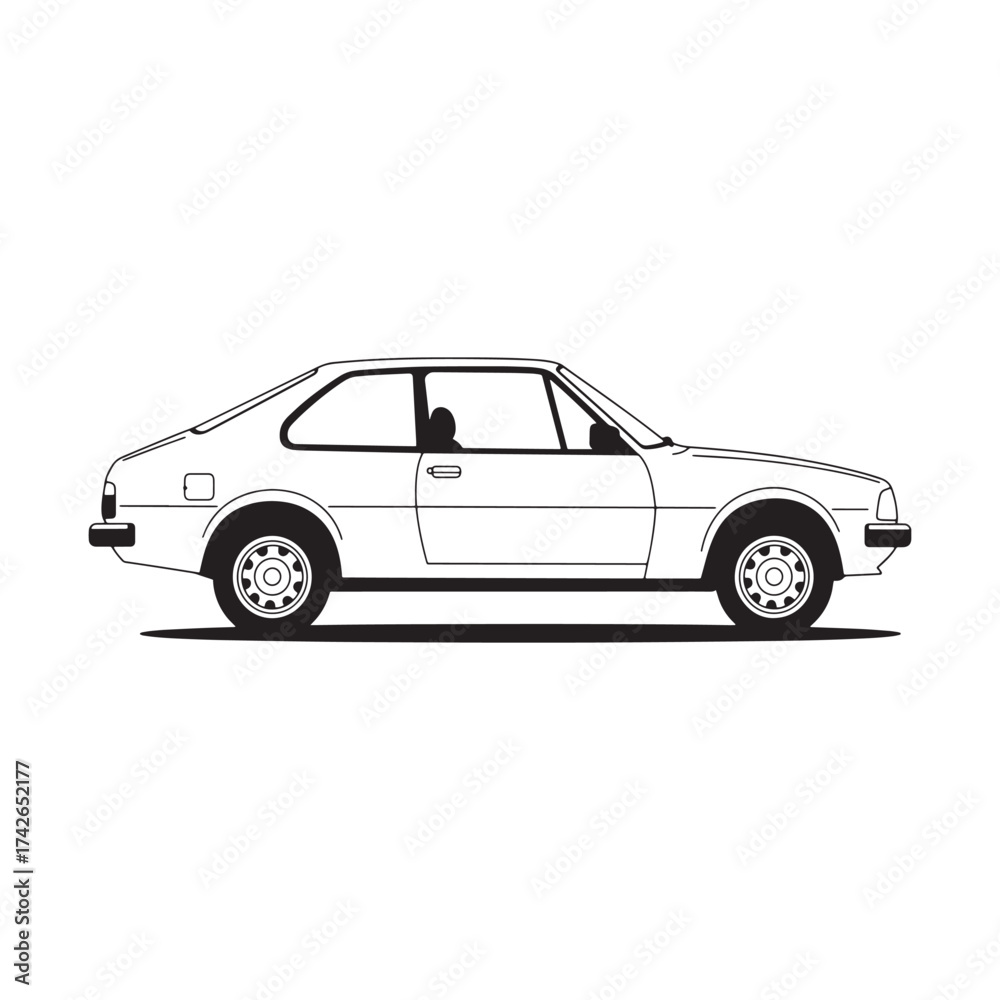 Fototapeta premium Vintage Coupe Car Outline Side View automobile vehicle