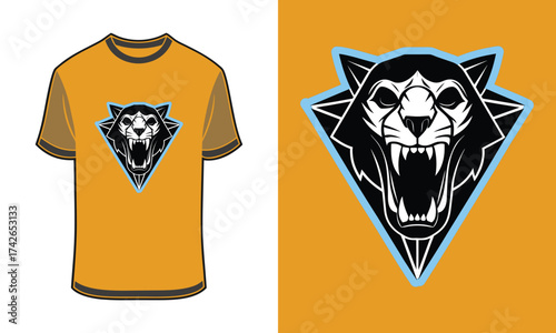 Orange T Shirt With Tshirt mockup Lion Head Emblem vector