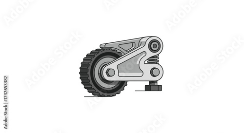 Detailed Illustration of a Gray Wheel and Suspension System Component.