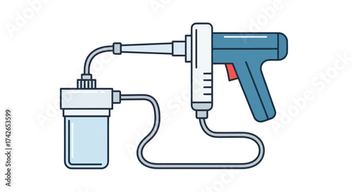 Medical Syringe Gun with Attached Reservoir and Tubing.