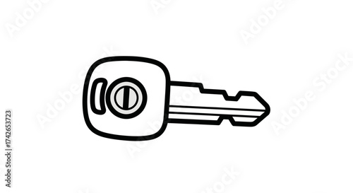 Simple Line Drawing of a Car Ignition Key.