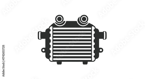 Flat Black Automotive Intercooler Radiator Icon for Engine Cooling System.