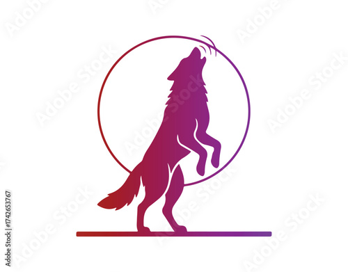 Colorful Howling Wolf with a Full Moon. Vector Art