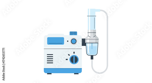Modern scientific laboratory equipment with a glass flask and tubing for chemical research.
