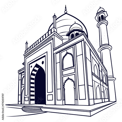 Magnificent mosque with dome and minaret