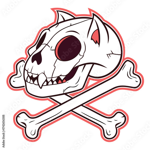 Cartoon Cat Skull and Crossbones Pirate Vector