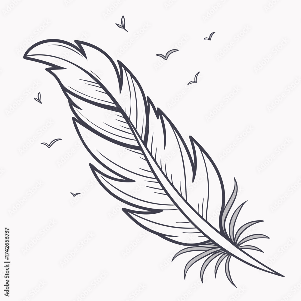 Obraz premium Feather illustration with birds flying around