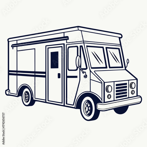 Food truck in hand drawn line art style