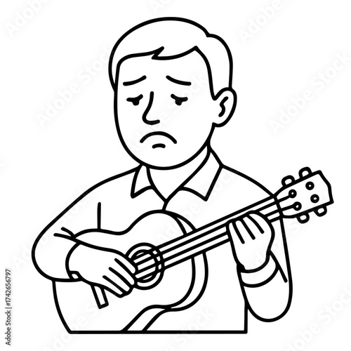 outline icon sad musician with a guitar vector on a white background
Vector line icon of joy and sadness emotions on a white background
