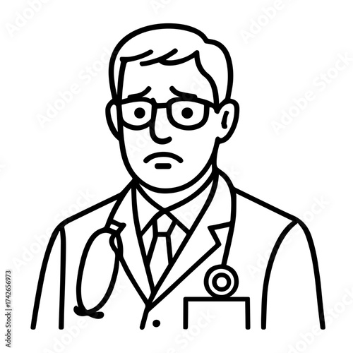 outline icon sad doctor with a stethoscope vector on a white background
Vector line icon of joy and sadness emotions on a white background