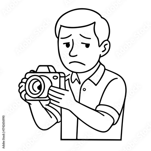 outline icon sad photographer with a camera vector on a white background
Vector line icon of joy and sadness emotions on a white background