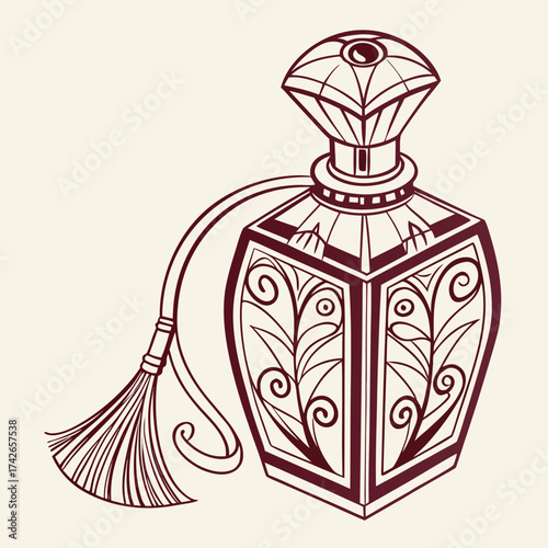 Illustration of a vintage perfume bottle with tassel