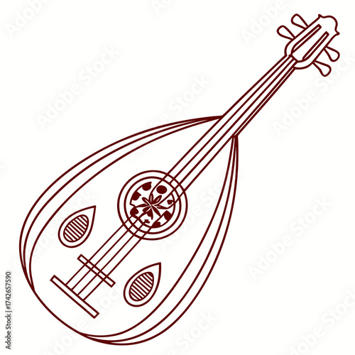 Illustration of an oud, a pearshaped stringed instrument