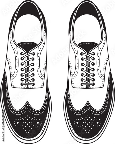 Top view of a pair of classic wingtip brogue shoes silhouette