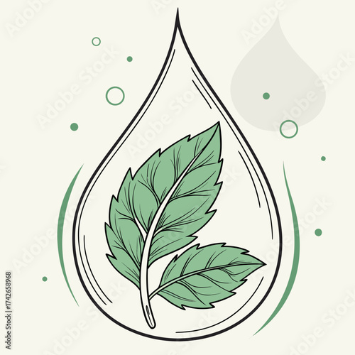 Mint leaf in water drop