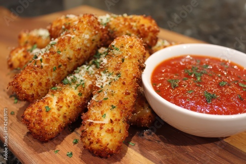 Golden Fried Mozzarella with Rich Marinara Sauce.
