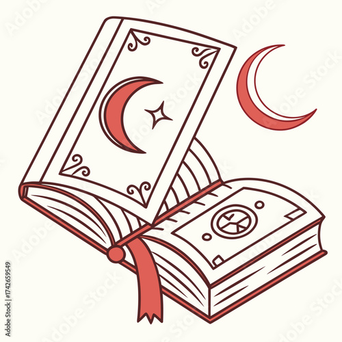 Open book with moon and star, islamic culture