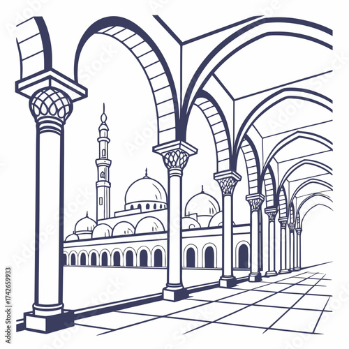 Sheikh zayed mosque in abu dhabi line art