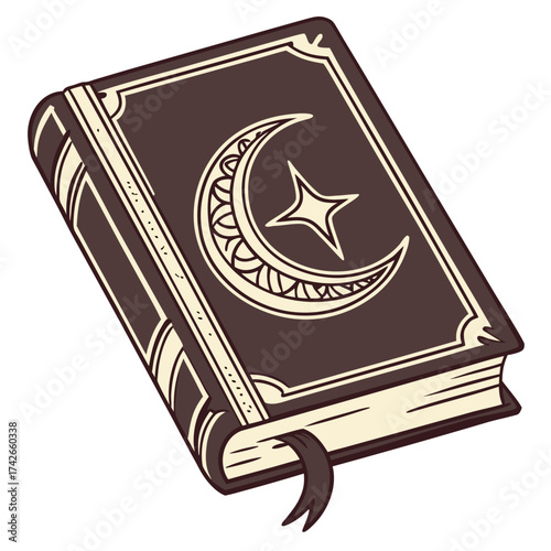 Vintage book with moon and star, islamic theme