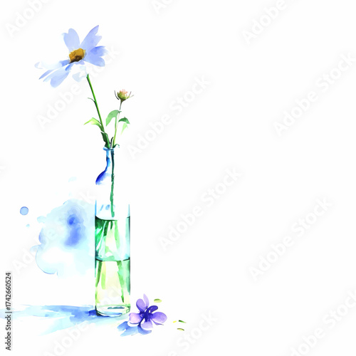 watercolor marguerite flower in a water glass vector decorative element with white area for insertion