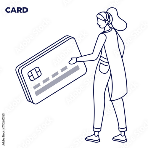 Woman holding a credit card, vector illustration