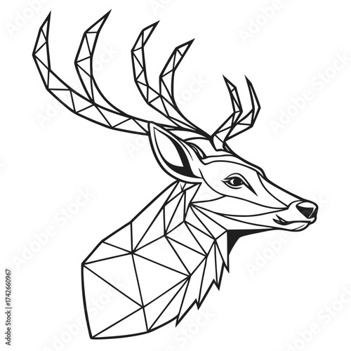 Geometric deer head in line art style