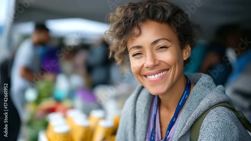 Black Latina woman organizing free food for delivery in a humanitarian aid center, working with community volunteers, Black Latina food aid volunteer, charity donation center, comm