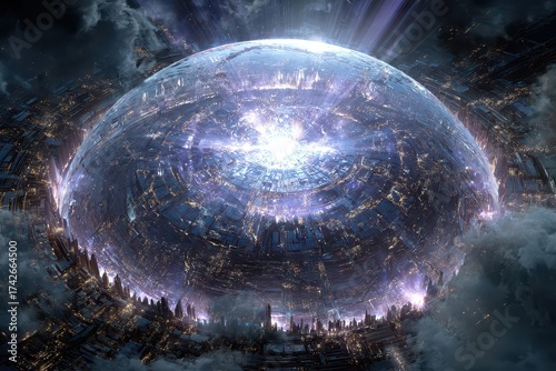 Futuristic Sphere City World in Deep Space