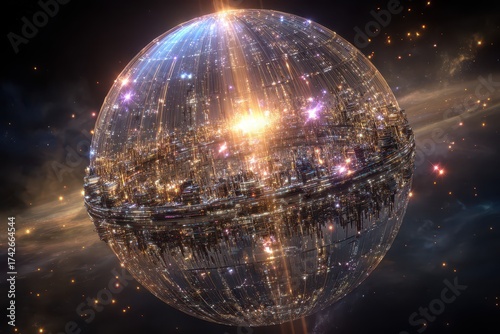 Futuristic Sphere City World in Deep Space