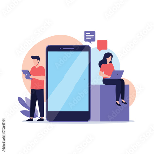 Digital communication and technology concept for connection and conversation.