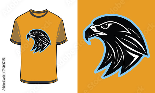 Stylized Tshirt mockup falcon head graphic orange with t shirt hawk bird