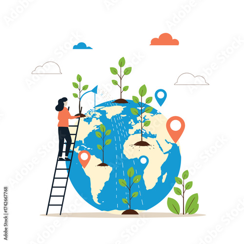 Growing plants around the world with human intervention.