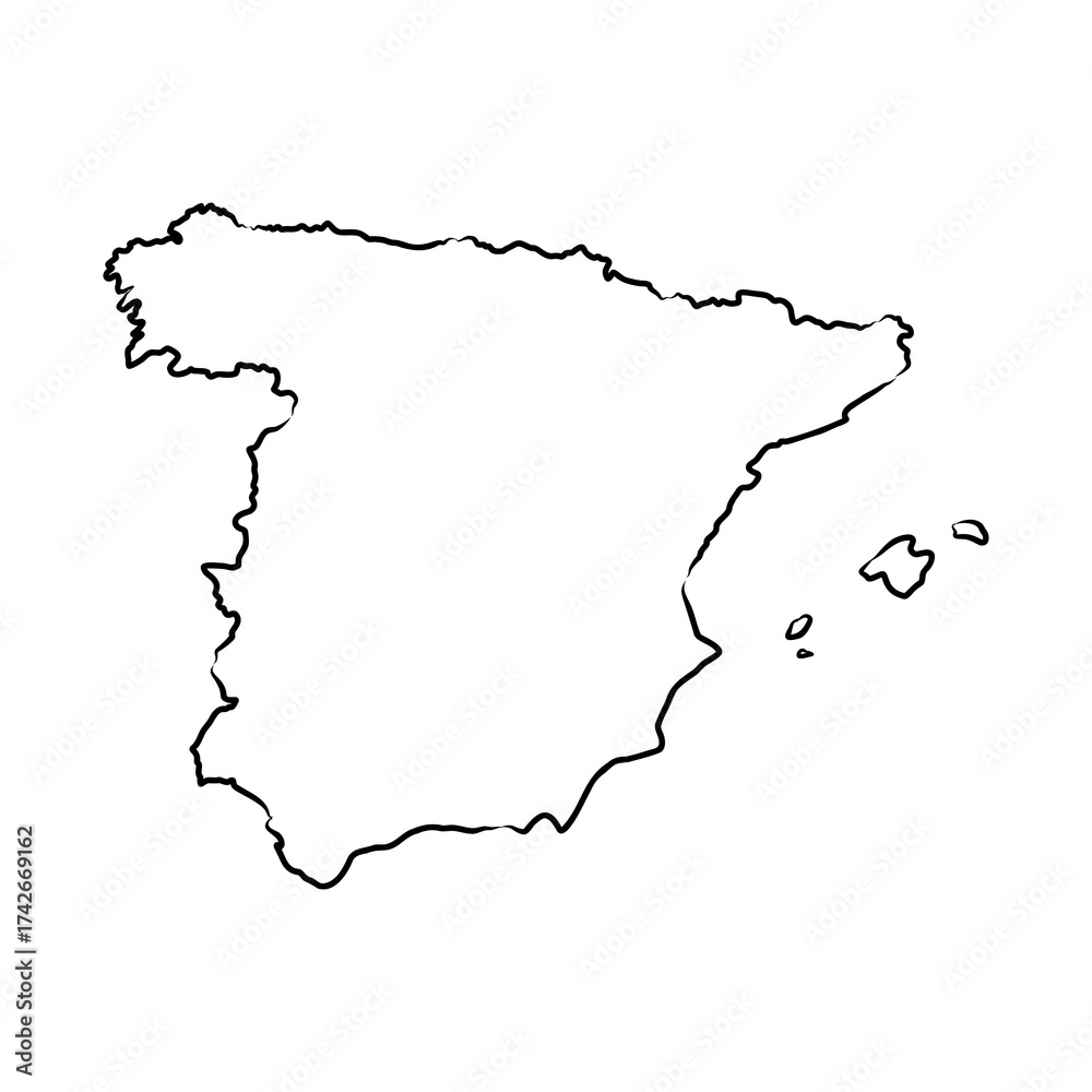 Obraz premium Spain map, vector sketch illustration