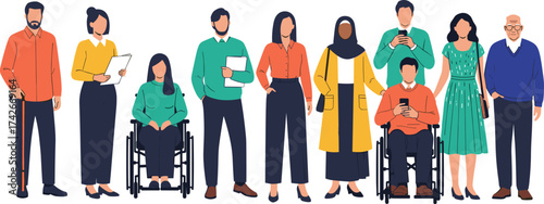 Inclusive Human Silhouette Set Featuring Diversity in Age, Ability, Attire, and Culture for Social, Lifestyle, Identity, and Design Themes