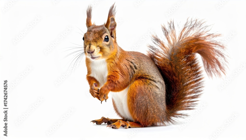 Obraz premium Curious Squirrel in a Studio Setting, Nature Photography, Ivory Background, Close-Up Shot, Animal Behavior