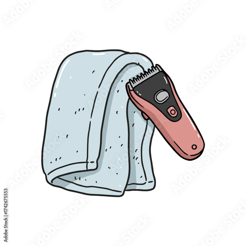 Face towel with beard trimmer on white background  