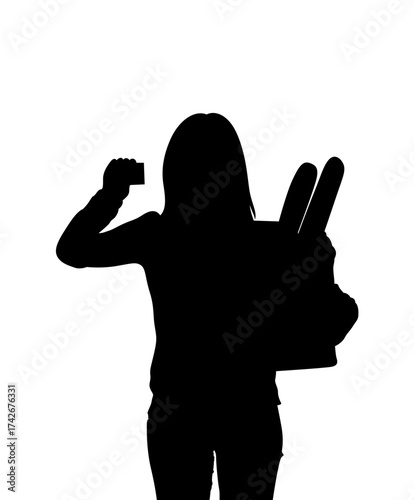 Woman Holding Grocery Bag Silhouette Vector Illustration