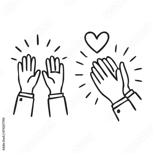 Expressive Hand Drawn Illustrations Celebrating Success Hand Gestures and Applauding with Energy and Enthusiasm Depicted in Lively Artwork