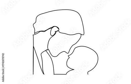 Happy mothers day card woman holding baby one line drawing minimal art illustration	