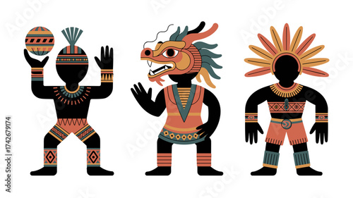 Vibrant cultural figures in traditional attire, celebrating heritage and unique artistry, perfect for diverse storytelling and design