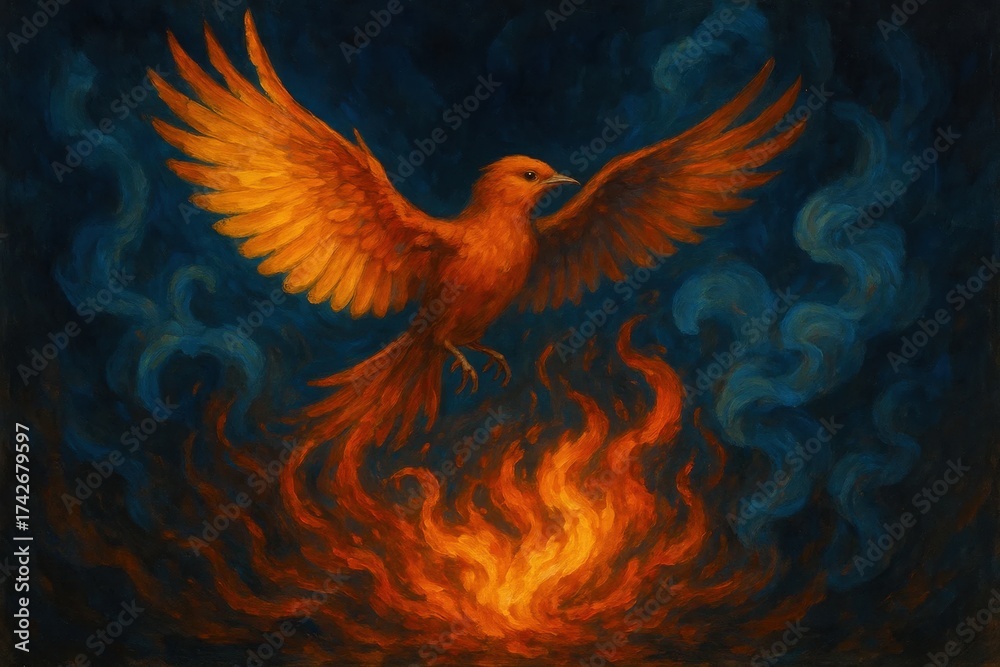 Obraz premium Latvia, Kandava, 2025-08-23, Latvijas kauss A fiery phoenix soars above a swirling sea of flames