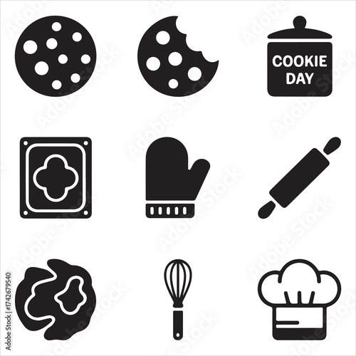 Cookie Day Vector Icon Pack Baking Tools Silhouette Set”
Sweet Bakery Vector Icons Pastry & Baking Essentials Pack Minimal Cookie and Kitchen Icon Set” Dessert Making Vector Silhouettes
