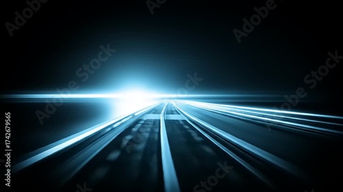 Wallpaper Mural A curving road with light streaks leading toward a bright light against a dark background Torontodigital.ca