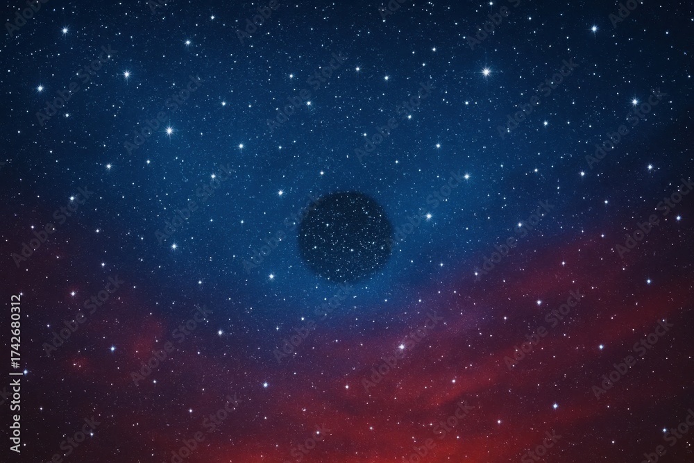 Fototapeta premium Latvia, Kandava, 2025-08-23, Latvijas kauss A solitary celestial body glows amidst a cosmic tapestry of stars, with hues of deep blue and fiery red painting the backdrop
