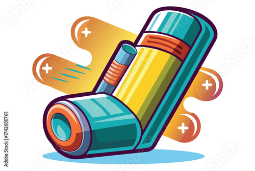 Colorful Cartoon Asthma Inhaler Illustration – Medical Device Vector Art